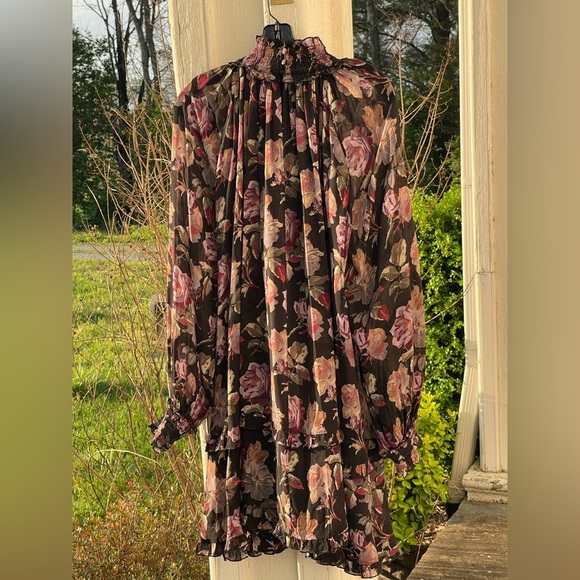 NWT $545 The Kooples Romantic Flowy Floral Black Mini Dress in English Roses - Picture 3 of 7